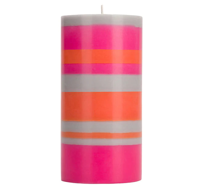 Striped Eco Pillar Candle - Orange Flame, Willow & Neyron