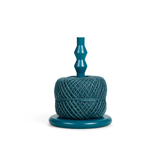 Wooden Twine Holder with Jute Ball both in Petrol Blue