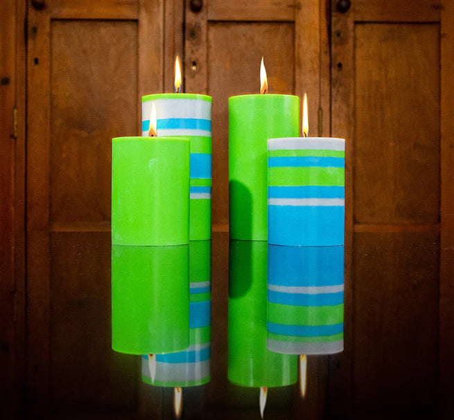 Striped Eco Pillar Candle - Grass, Nanking & Willow