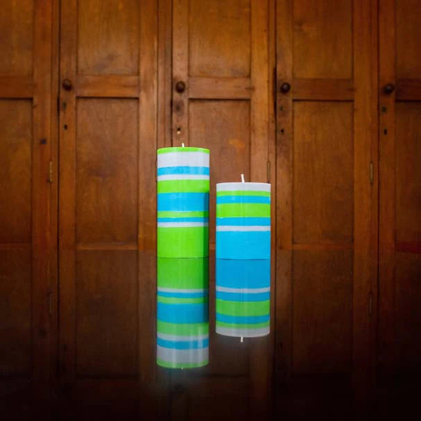 Striped Eco Pillar Candle - Grass, Nanking & Willow