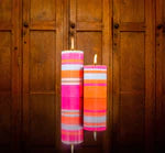 Striped Eco Pillar Candle - Orange Flame, Willow & Neyron