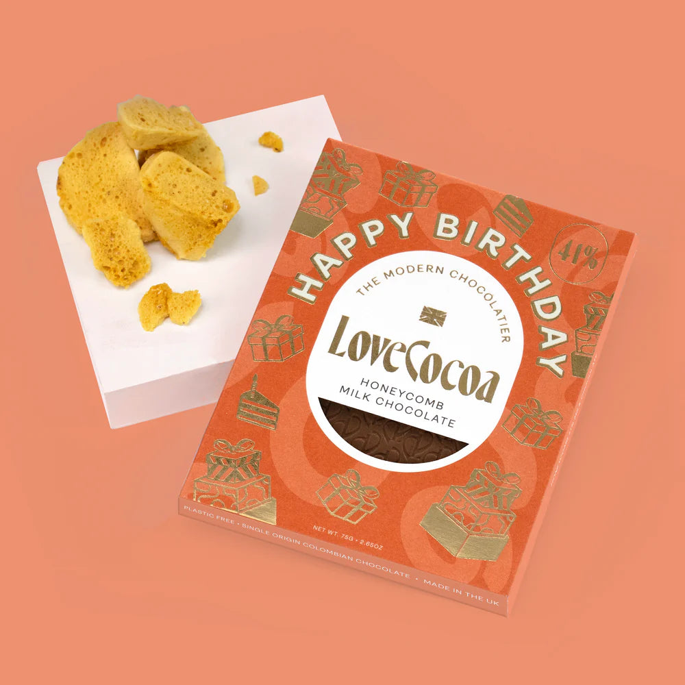 Love Cocoa - Happy Birthday Honeycomb Milk Chocolate Bar