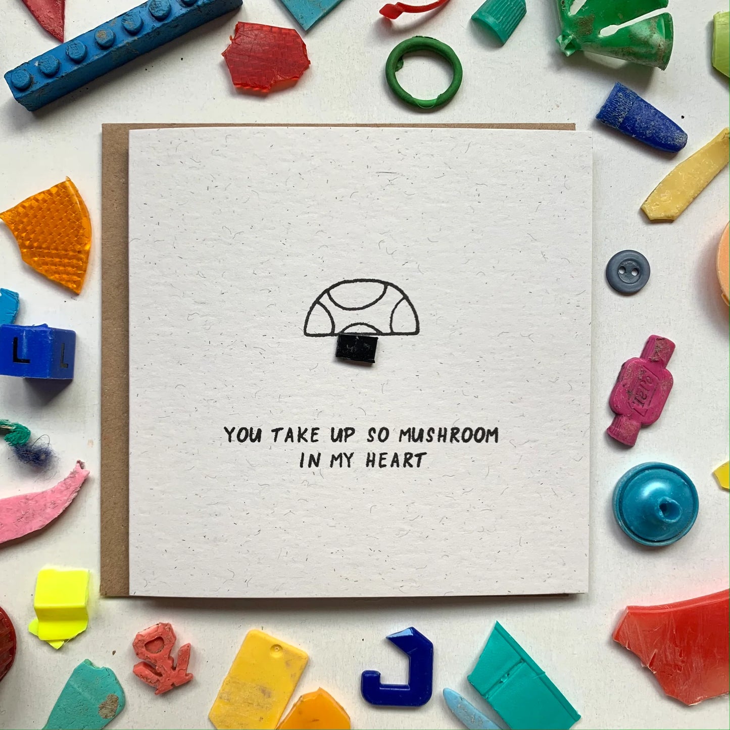 This handmade ‘You take up Mushroom in my heart’ card is perfect for a special someone in your life. No two cards will ever be the same - so the card you get might ever so slightly vary from the picture.