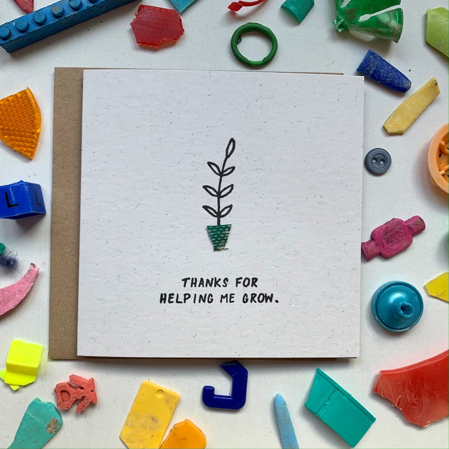 This handmade ‘Thanks for helping me Grow’ card is perfect for a special someone setting off on new adventures. No two cards will ever be the same - so the card you get might ever so slightly vary from the picture.