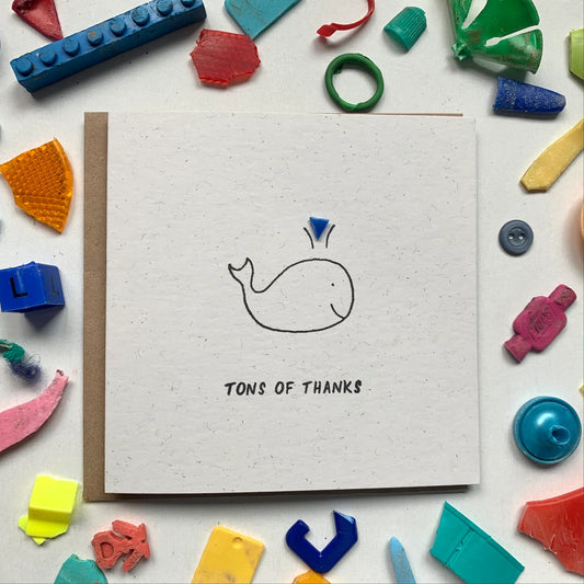 This handmade ‘Tons of Thanks' card is perfect for a special someone setting off on new adventures. No two cards will ever be the same - so the card you get might ever so slightly vary from the picture.