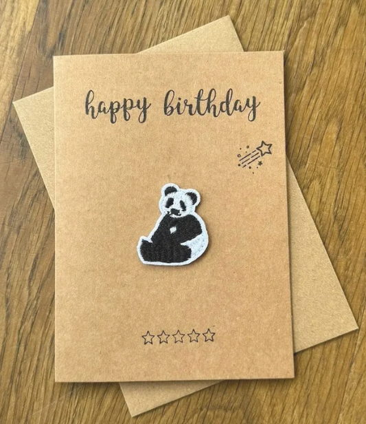 Panda Iron on Patch - Happy Birthday Greeting Card