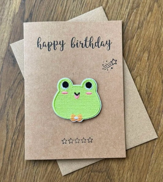 Cartoon Frog Iron on Patch - Happy Birthday Greeting Card