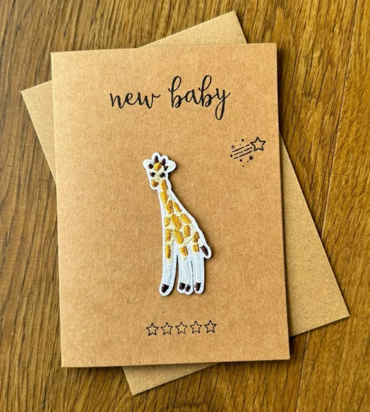 Baby Giraffe Iron on Patch - New Baby Greeting Card