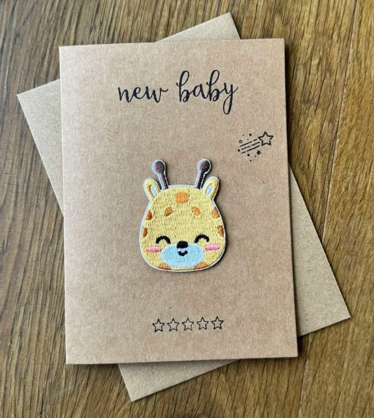 Cartoon Giraffe Iron on Patch - New Baby Greeting Card