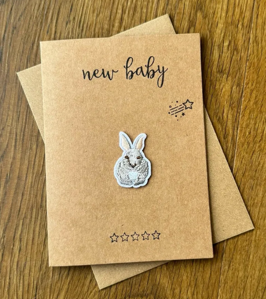 Rabbit Iron on Patch - New Baby Greeting Card