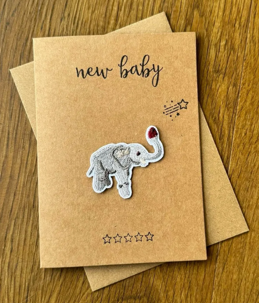 Baby Elephant  Iron on Patch - New Baby Greeting Card