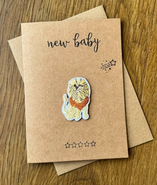 Baby Lion  Iron on Patch - New Baby Greeting Card