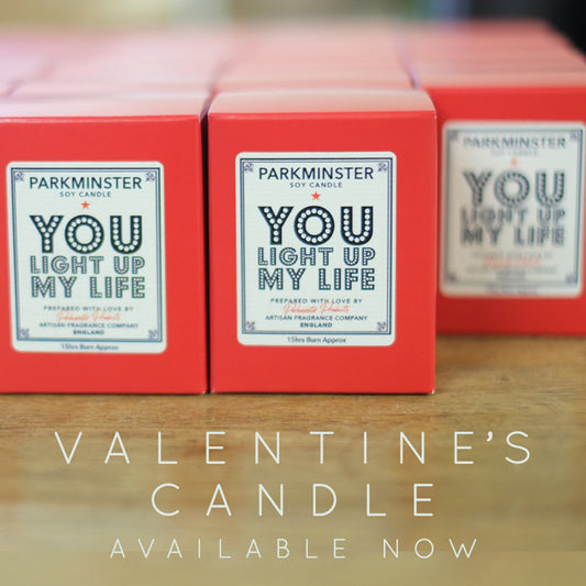 Red Box for Bluebell Votive Candle with the words YOU LIGHT UP MY LIFE across the front.