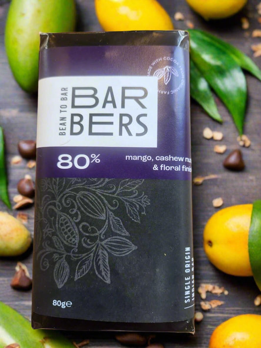 Mango, Cashew Nuts & Floral Finish Dark Chocolate 80% Chocolate bar