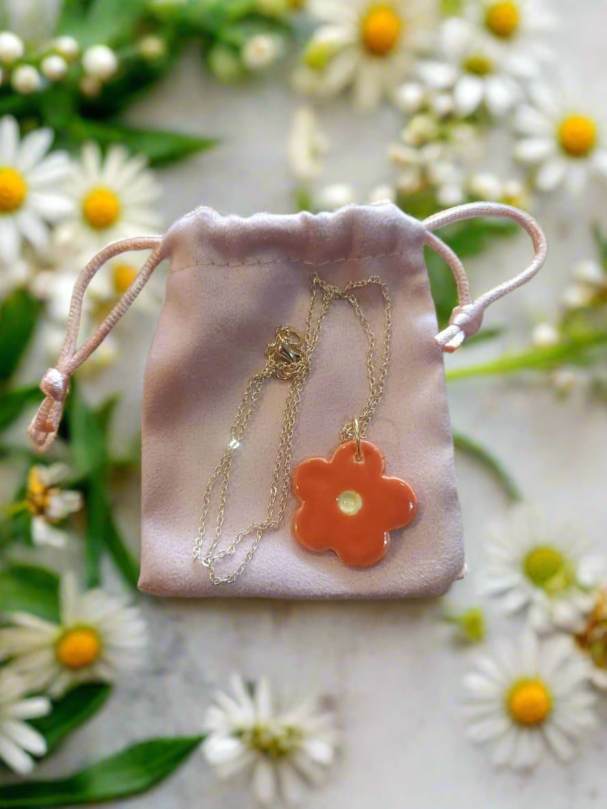 Daisy Flower Single Charm Ceramic Pendant in Orange