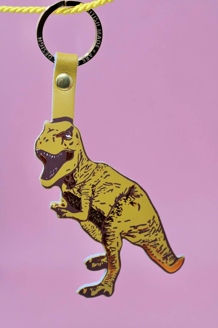 A pre-historic t-rex leather keychain for the fierce dinosaur in your life! 