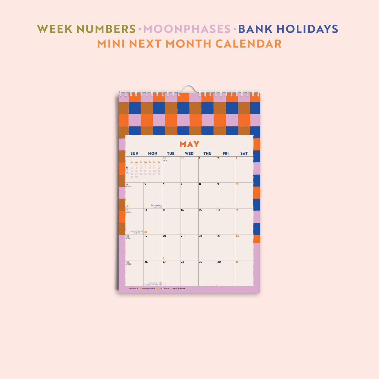 2025 Calendar | Checks & Stripes | Sunday Start | A4