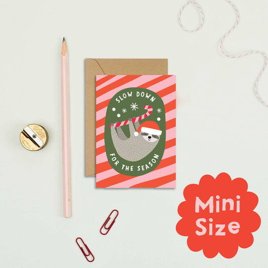 Candy Cane Sloth Mini Christmas Card