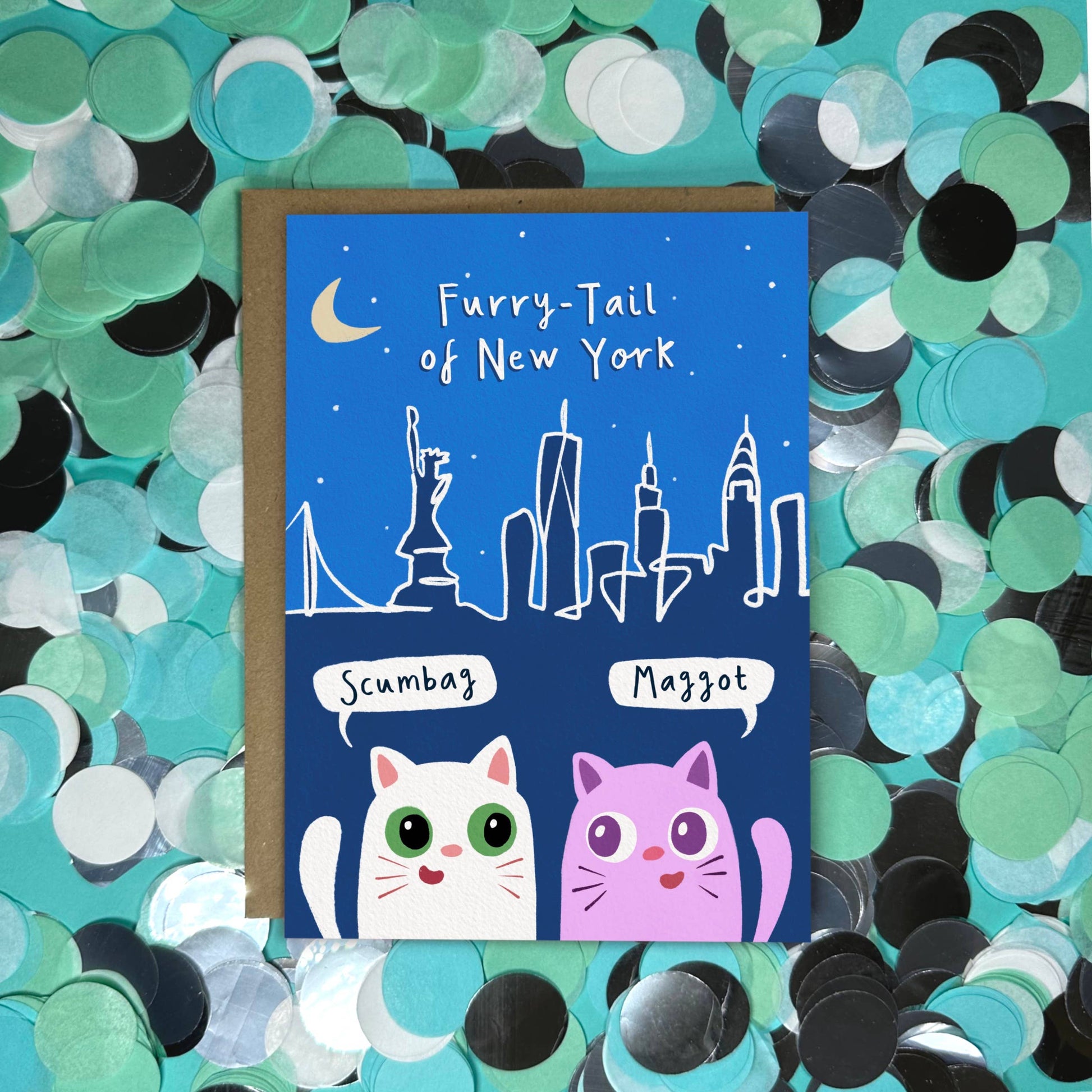 Funny Christmas Card - Fairytale of New York Cat Parody, designed and printed in the UK by Running With Scissors.