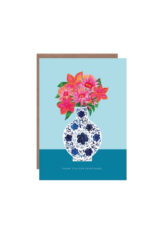 'Decorative Blue Flower Vase' Greetings Card