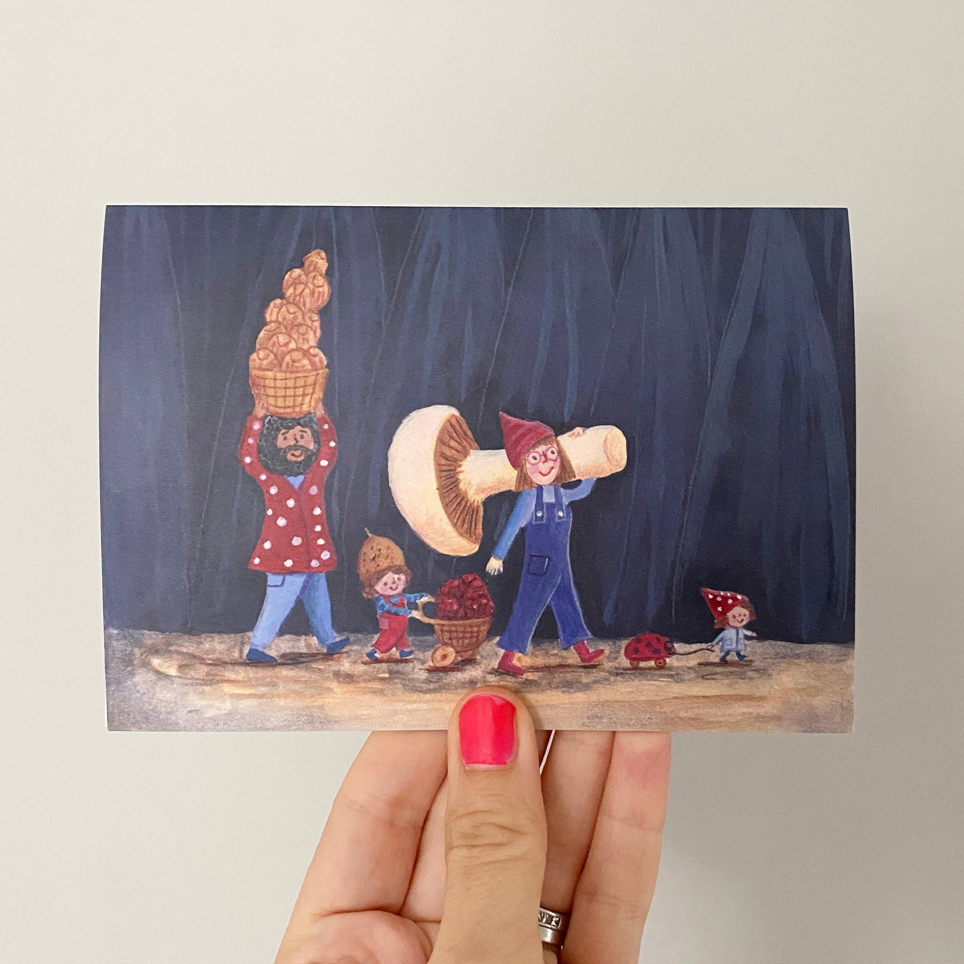 Elf Mushroom Foragers Greeting Card