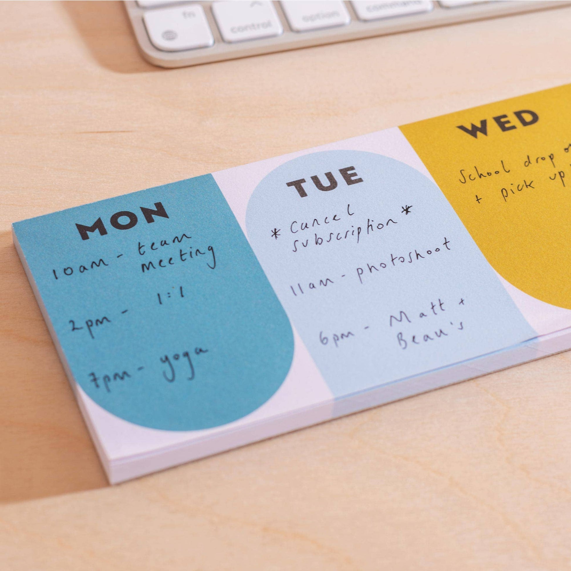 A simple keyboard weekly planner pad in contrasting colours to help with organisation - a perfect addition for the WFH desk, office or dorm room. The planner runs from Monday to Sunday and features daily boxes for important tasks and notes.

The compact size is designed to sit above a keyboard neatly. Makes for a lovely, practical stationery gift for anyone working from home, students or busy parents.