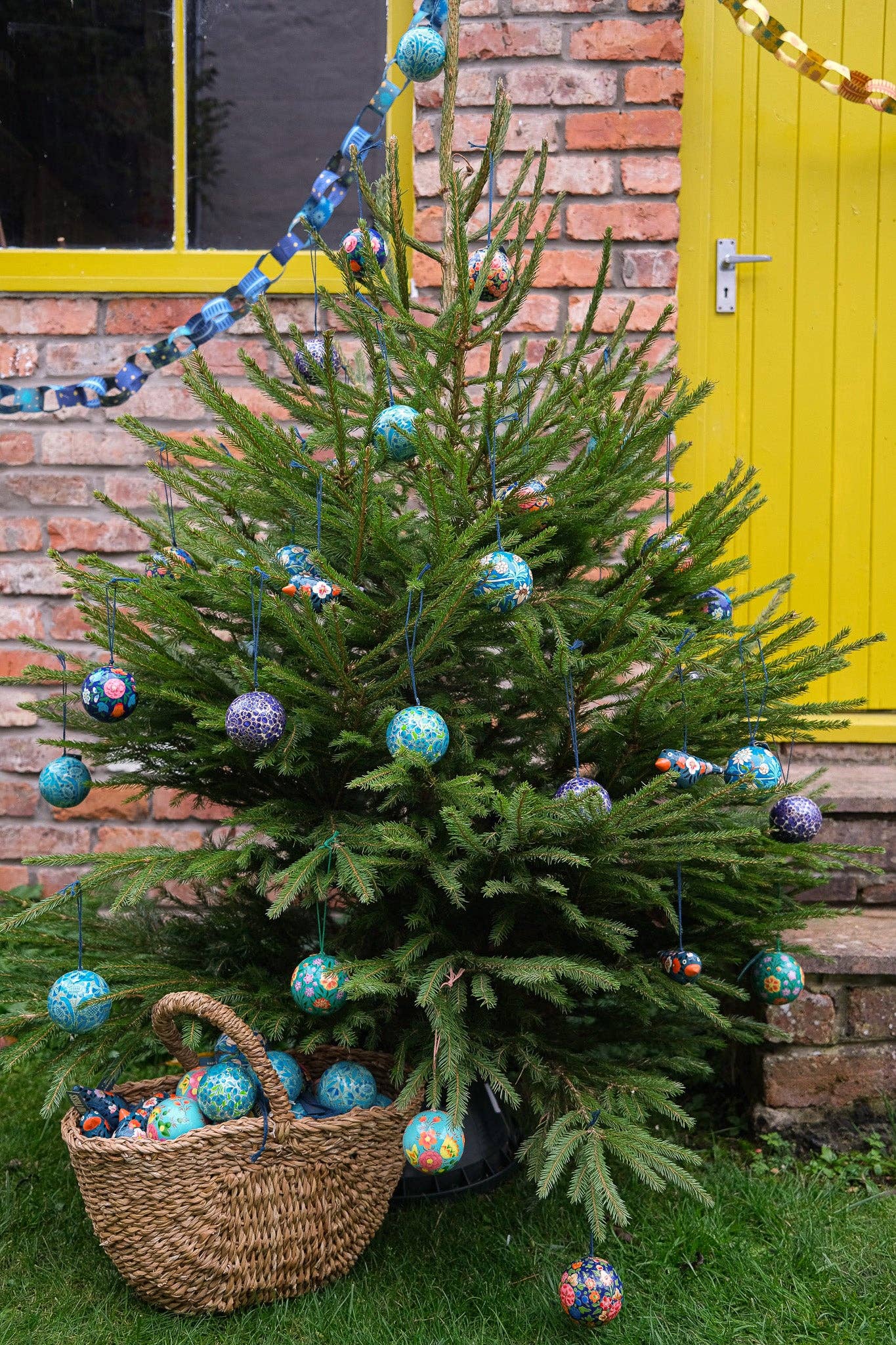 Midnight Blue and Gold Bauble Papier Mache Bauble