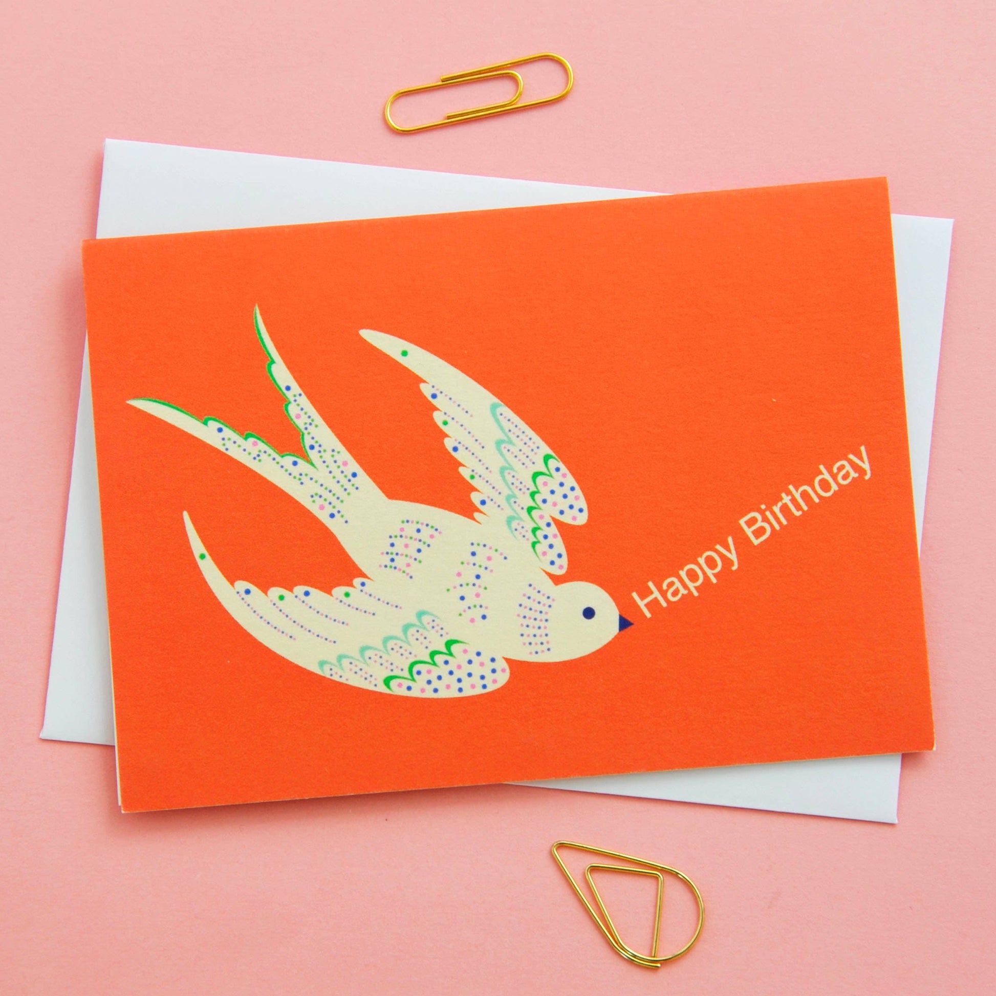 Orange Happy Birthday Bird notecard. Perfect size to attach to gifts or can be sent as a card. Pack of 8 notecards. 8 designs, 1 of each bird design in the pack of 8.