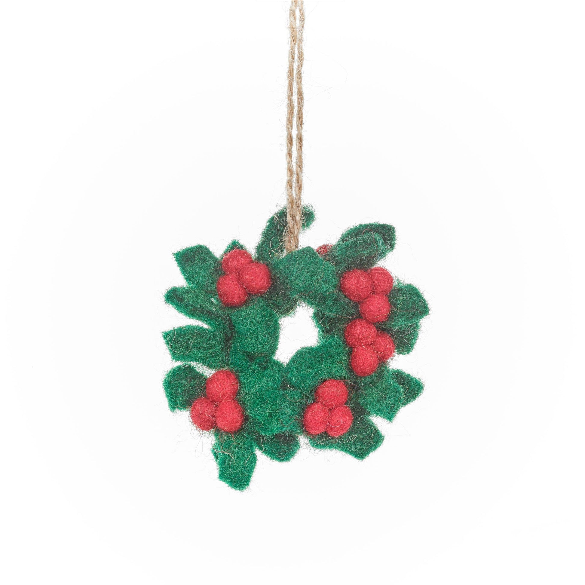 Felt garland with green leaves and red berries  hanging decoration