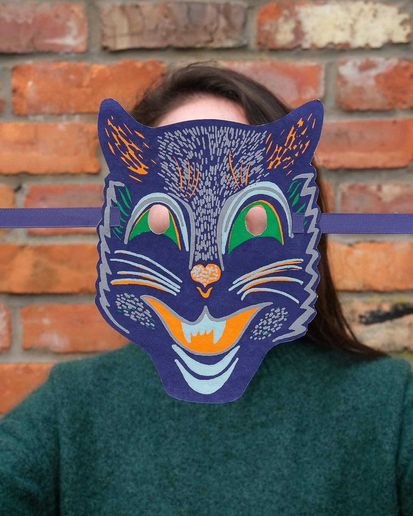 Halloween Cat mask, Thick Handmade cotton paper. Sustainably fairtrade made