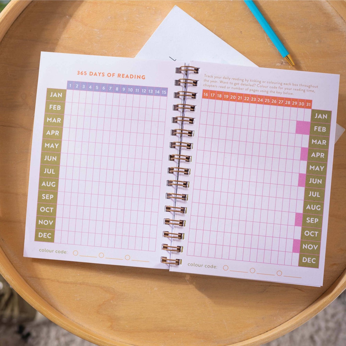 365 days of reading chart by month and day of the week