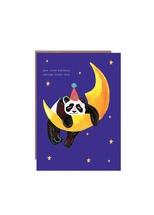 'Panda on Moon' Birthday Greetings Card 