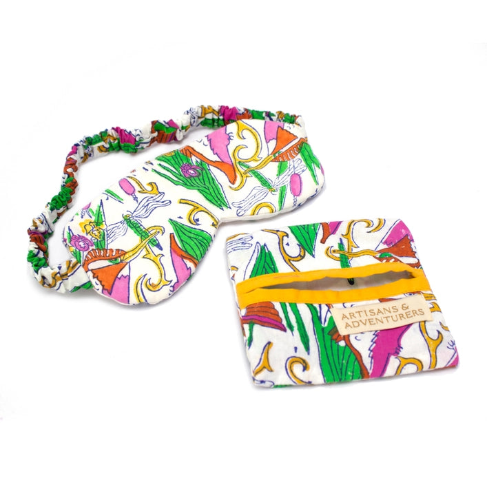 Indian Block Printed Cotton Eye Mask 'Kingfisher