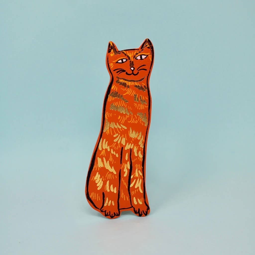 Cat Tails Orange Leather Bookmark