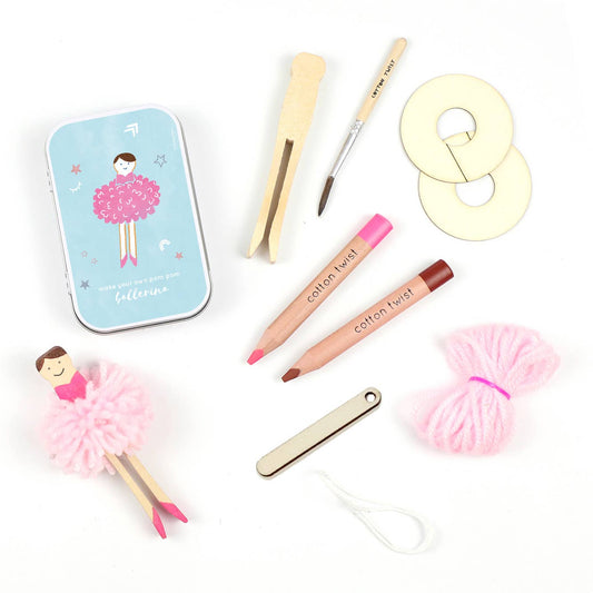 Children will love creating their own ballerina peg doll. Once the pom pom has been created with the help of the wooden needle and; pom pom maker, the peg doll dancer can be assembled &amp; decorated using the watercolour pencils