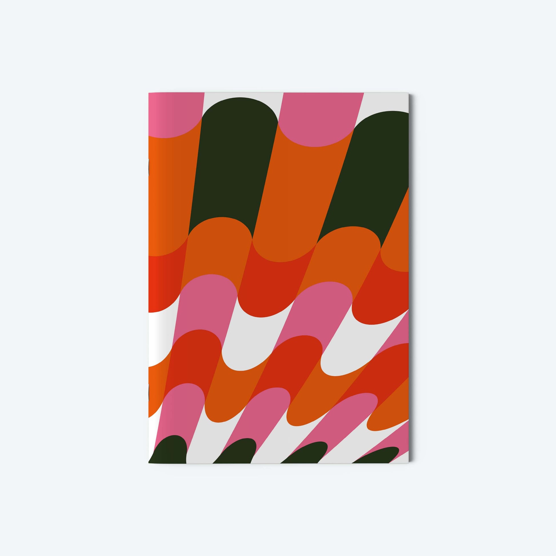 Pack of 3 pocket notebooks with belly band from our design collection, Sessions Series. Featuring bright bold seventies inspired pattern in red, orange, pink and cream.