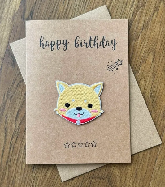 Cartoon Dog Iron on Patch - Happy Birthday Greeting Card