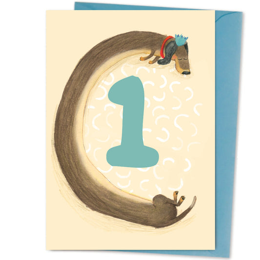 The perfect card for a first birthday! Let's hear it for all the 1 year olds, with this cute sausage dog. Sustainably made in the UK