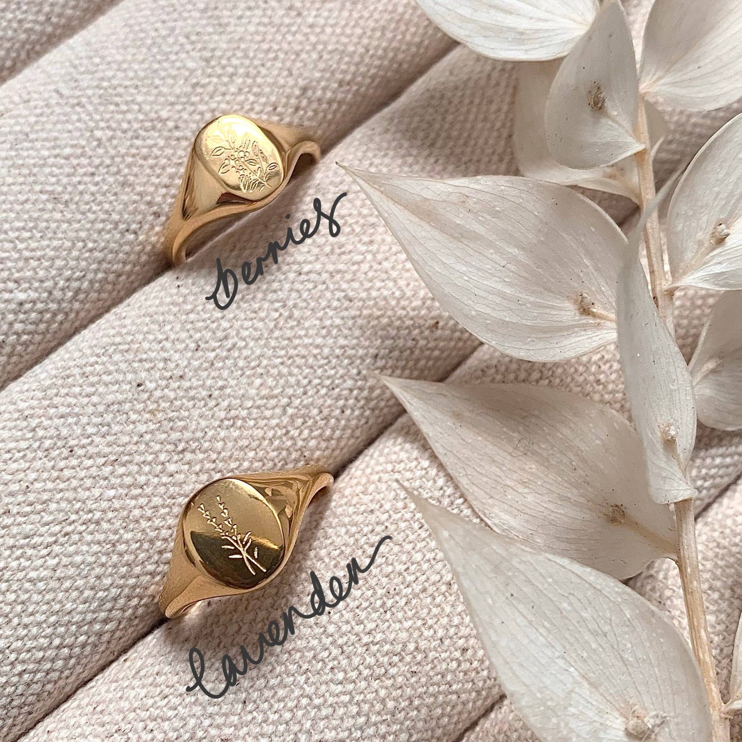 Waterproof 18k Gold Plated Flora Signet Ring