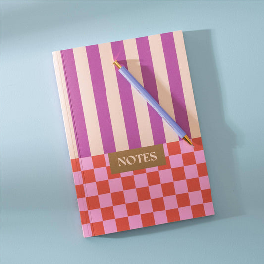 A5 Lay Flat Notebook Sustainable Made Candy Stripes and Checkerboard