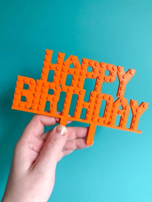 Happy Birthday Eco Friendly Lego Inspired Cake Topper