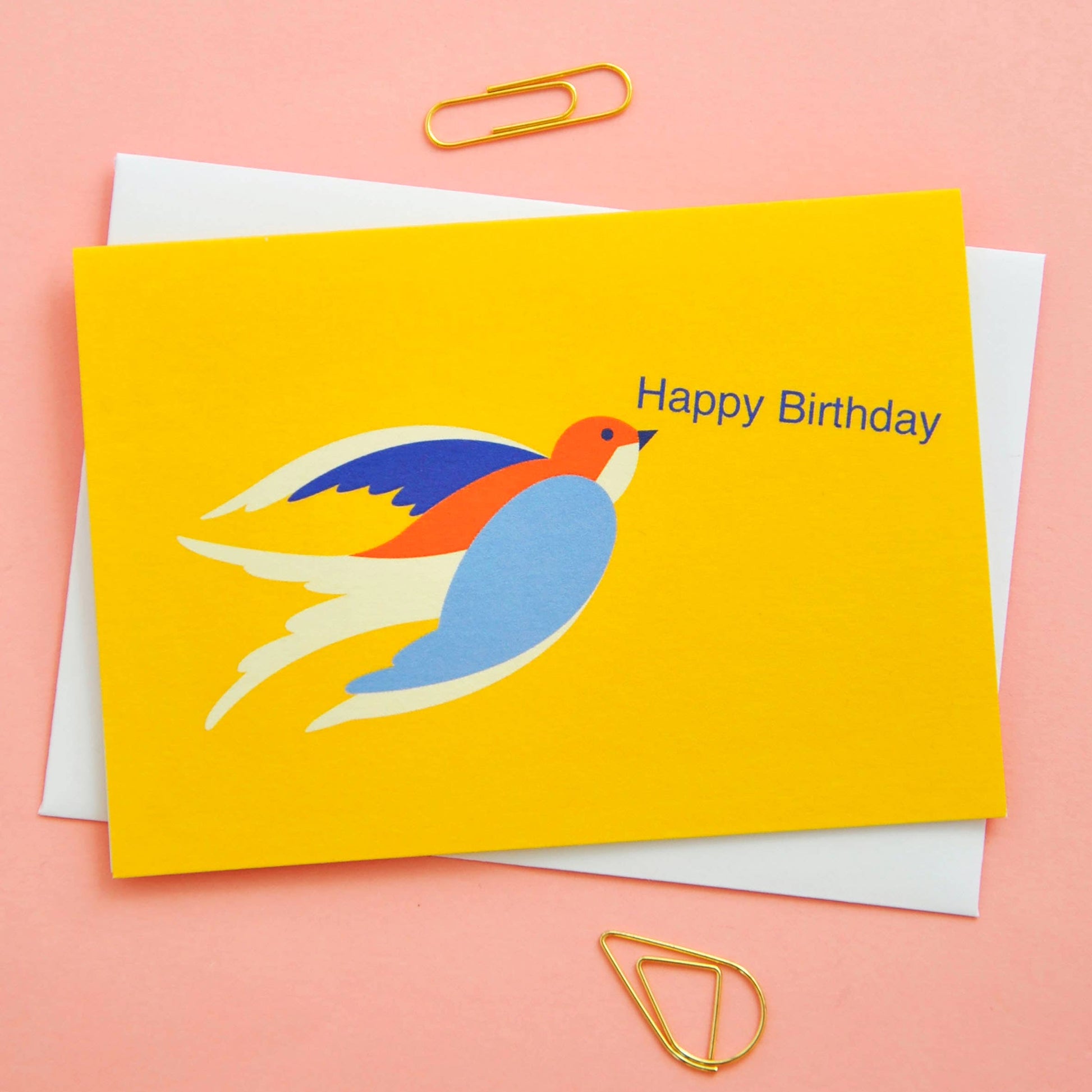 Yellow Happy Birthday Bird notecard. Perfect size to attach to gifts or can be sent as a card. Pack of 8 notecards. 8 designs, 1 of each bird design in the pack of 8.