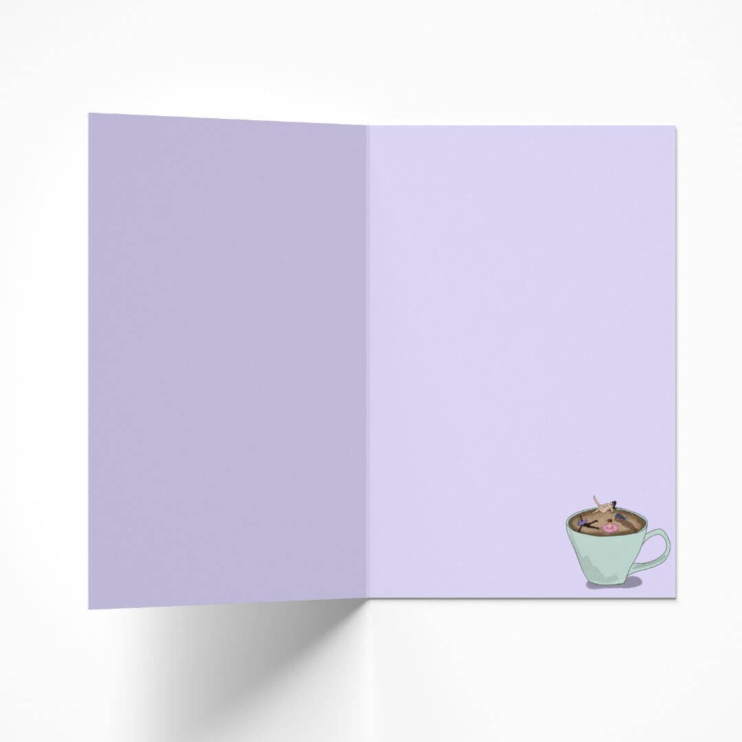 Inside of the card in lilac, showing the same image in mini as the front of the card. In the bottom right hand corner.