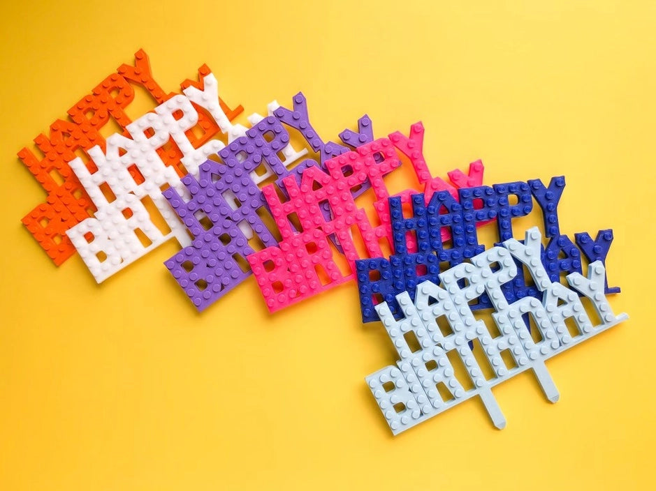 Happy Birthday Eco Friendly Lego Inspired Cake Topper