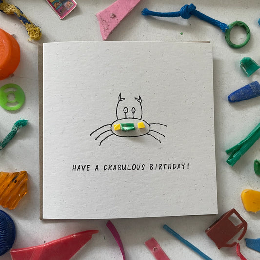 This sustainbly handmade ‘have a Crabulous birthday’ card is just the card to send someone flipping amazing in your life! No two cards will ever be the same - so the card you get might ever so slightly vary in colour and texture from the picture.