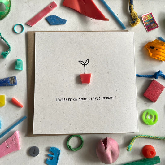 This handmade ‘little sprout’ card is just the card to send to a wonderful new arrival in your life! No two cards will ever be the same - so the card you get might ever so slightly vary from the picture.