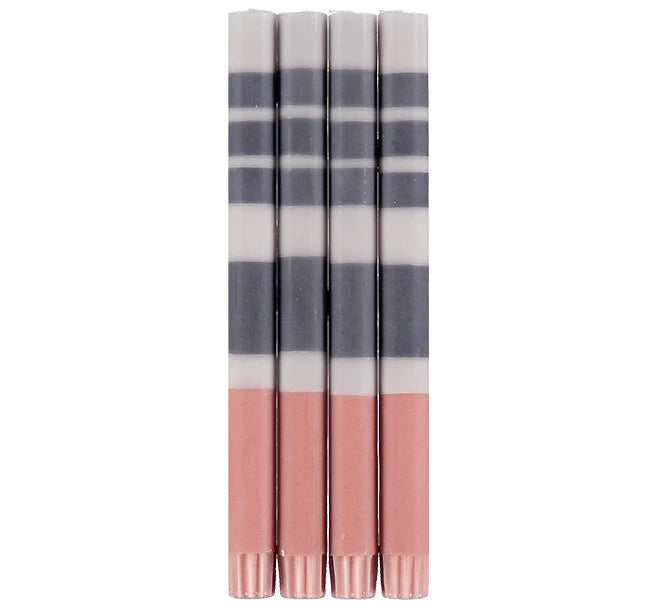 Striped Eco Dinner Candles - Gunmetal Grey & Old Rose Dinner Candles