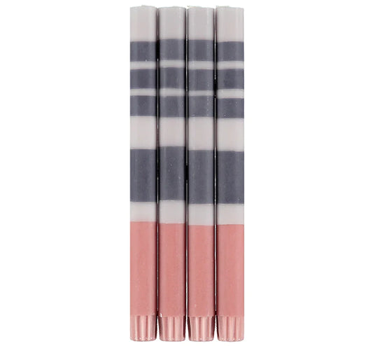 Striped Eco Dinner Candles - Gunmetal Grey & Old Rose Dinner Candles