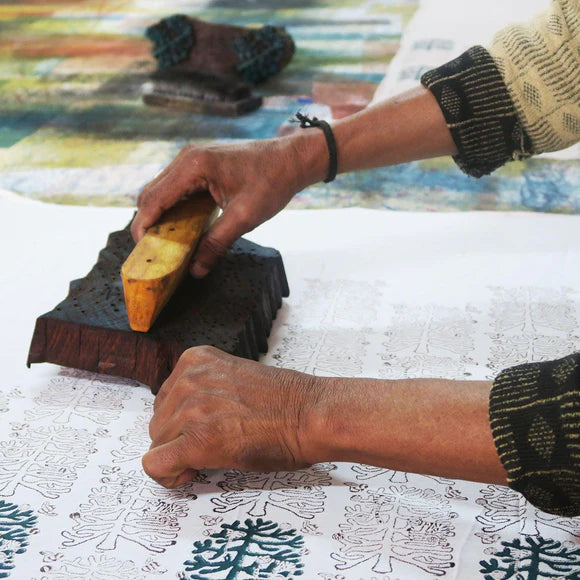 Print Blocking technique used in India on to fabric.