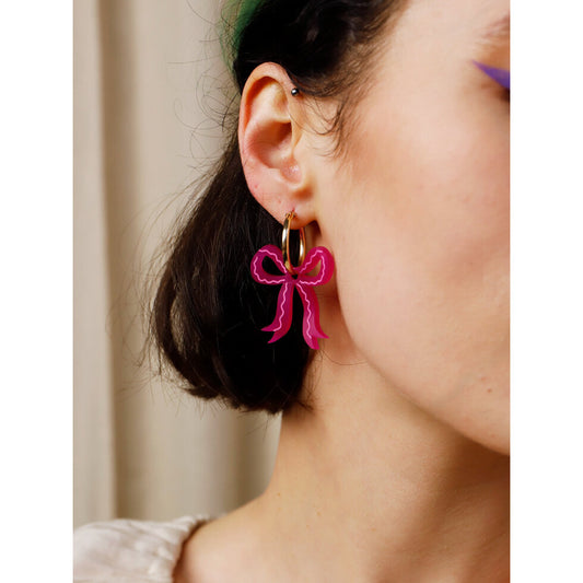 Mini Bow Hoops in Magenta